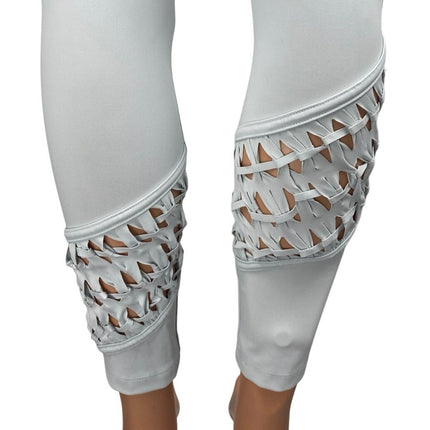 Free People Revelation Women's White Cutouts Mid Rise Yoga Leggings Pants Sz XS