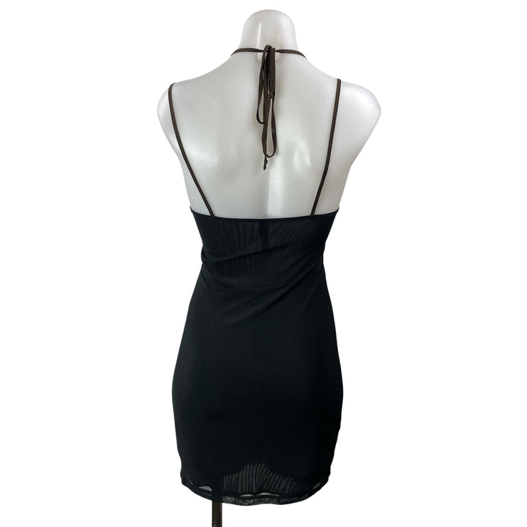 NEW Motel Rocks Women's Brown Black Sleeveless Cami Halter Bodycon Mini Dress S