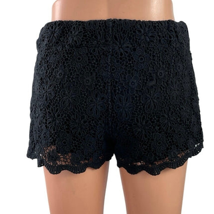 No Boundaries Black Mid Rise Floral Lace Embroidered Drawstring Mini Shorts Sz M