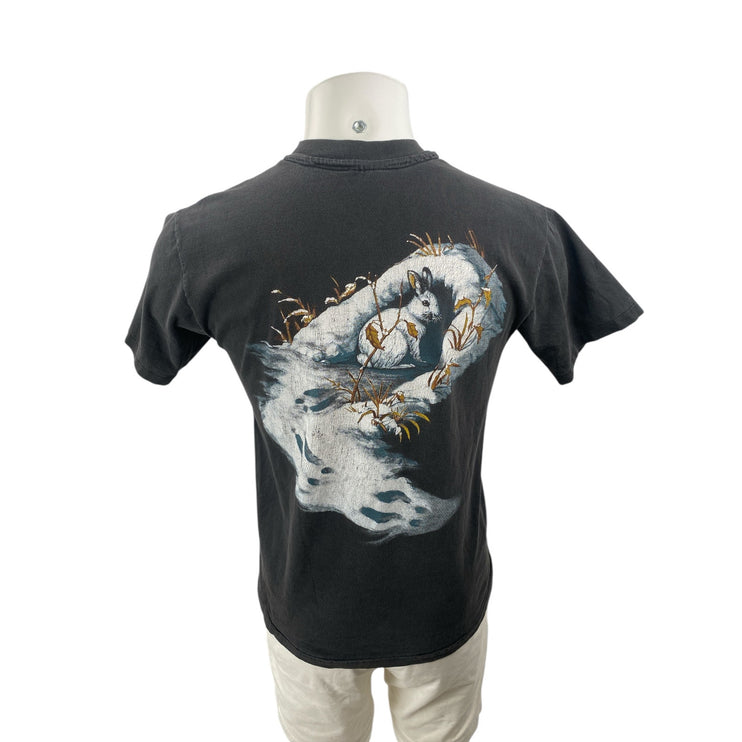 Men's Black Wolf Rabbit Graphic Print Short Sleeve Crew Neck T Shirt Tee Top M