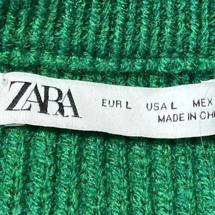 Zara Womens Green Chunky Knit Wool Mock Neck Long Sleeve Oversized Sweater Top L