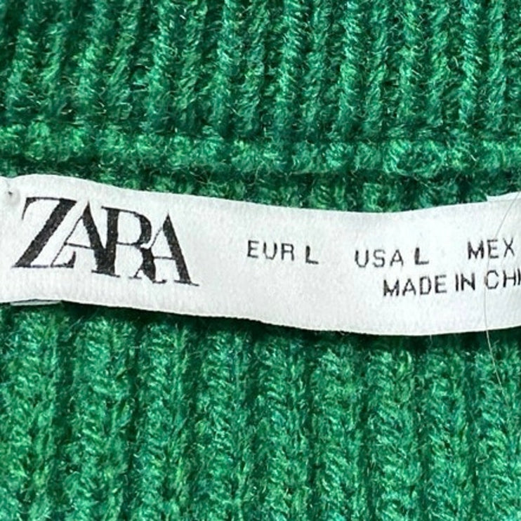 Zara Womens Green Chunky Knit Wool Mock Neck Long Sleeve Oversized Sweater Top L