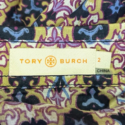 Tory Burch Multicolor Purple Button Down Long Sleeve Collared Pockets Shirt Sz 2