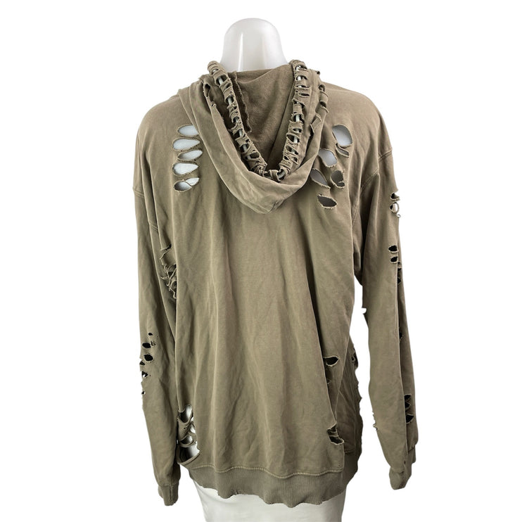 EMMA & SAM Brown Taupe Long Sleeves Distressed Hoodie Hooded Sweatshirt Size XS