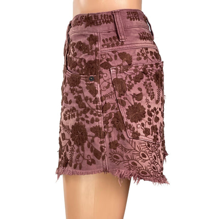 Free People Marissa Pink Floral Embroidered Cut Off Denim Jean Shorts Size 28