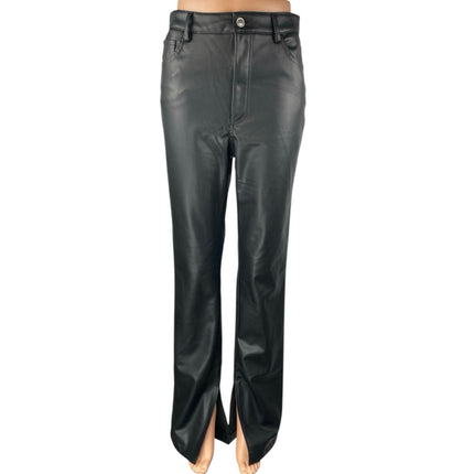 Zara Women's Black Split Faux Leather Vegan High Waisted Trousers Pants Size 6