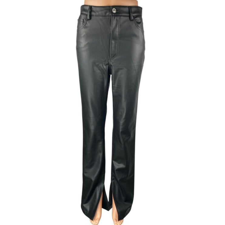 Zara Women's Black Split Faux Leather Vegan High Waisted Trousers Pants Size 6