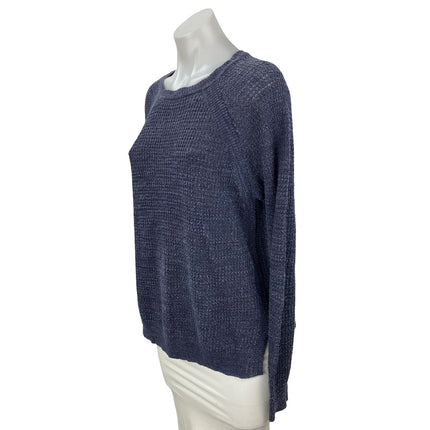J.Crew Women's Navy Blue Linen Long Sleeve Knit Round Neck Sweater Top Size M