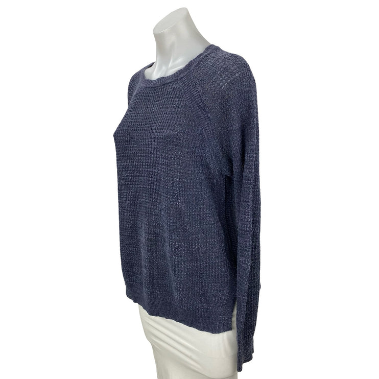 J.Crew Women's Navy Blue Linen Long Sleeve Knit Round Neck Sweater Top Size M