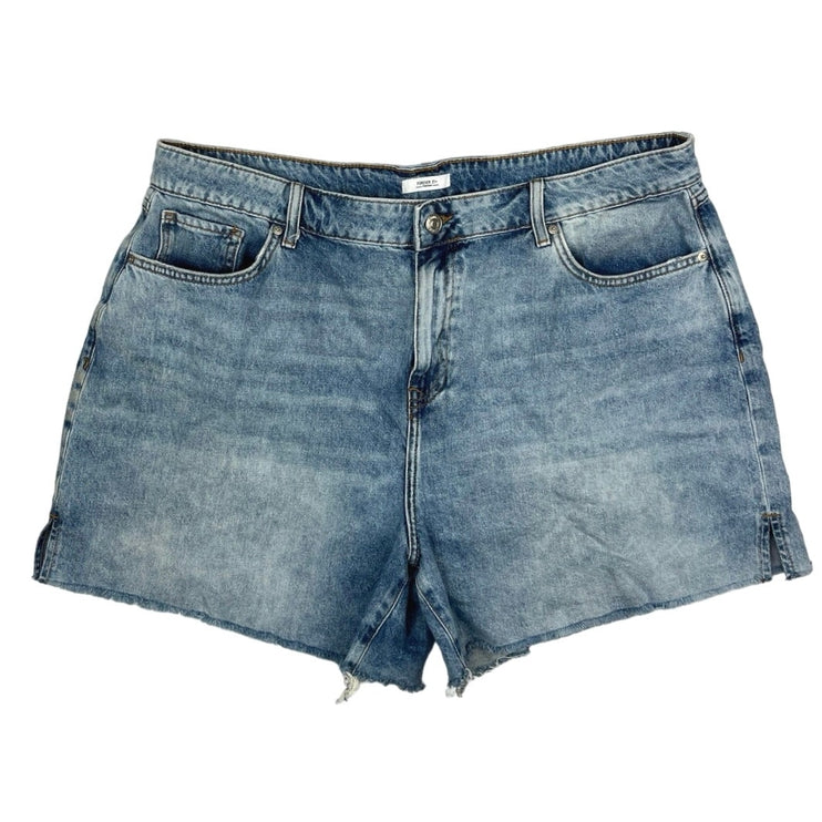 Forever 21 Women's Blue Solid High Rise Cut Off Hem Boyfriend Denim Shorts Sz 16