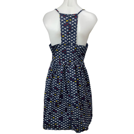 Liza Luxe Navy Bird Print Sleeveless Racerback Mini Cami CamisoleA-Line Dress M