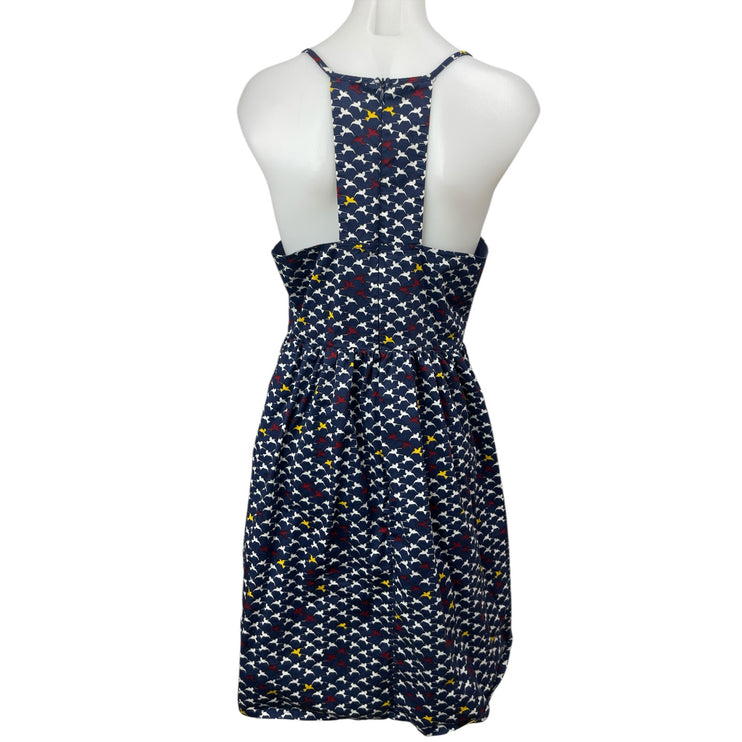 Liza Luxe Navy Bird Print Sleeveless Racerback Mini Cami CamisoleA-Line Dress M