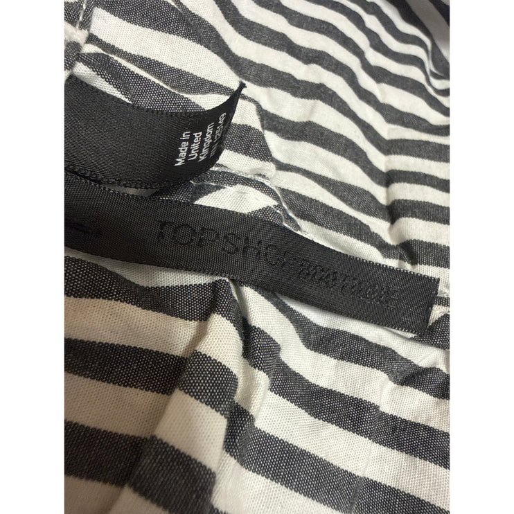 Topshop Women's Black White Striped Long Sleeve Boat Neck Collar Blouse Top 6