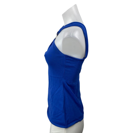 NEW Zara Women's Blue Sleeveless Knit Gold Ring Twisted Strap Halter Top Size M
