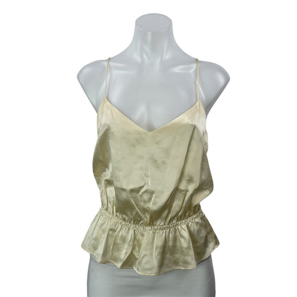 Reformation Yellow 100% Silk Satin Sleeveless V Neck Cami Peplum Tank Top Size S