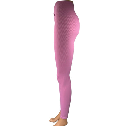 Year Of Ours Pink Rib Knit Mid Rise Skinny Activewear Fitness Leggings Pants XS