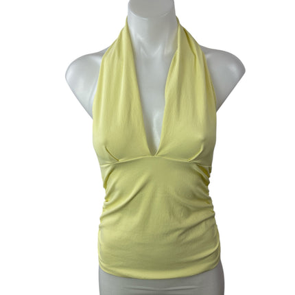 Zara Women's Yellow Halter Plunge V Neck Sleeveless Open Back Blouse Top Size M