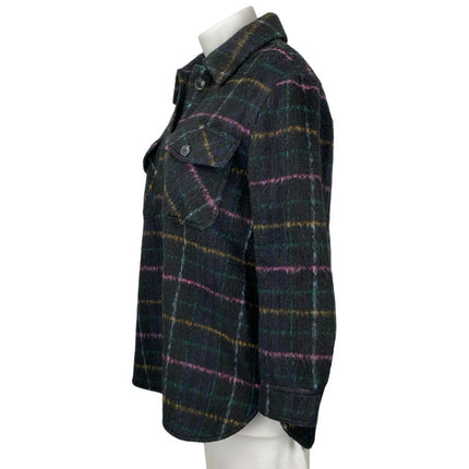LOFT Women's Black Wool Plaid Checkered Long Sleeve Button Down Shirt Jacket XL