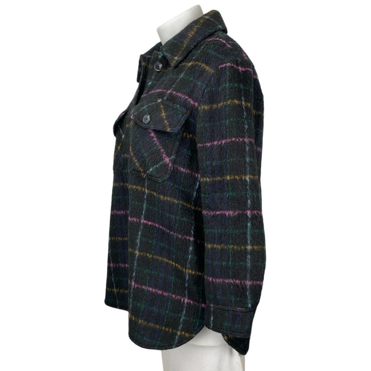 LOFT Women's Black Wool Plaid Checkered Long Sleeve Button Down Shirt Jacket XL