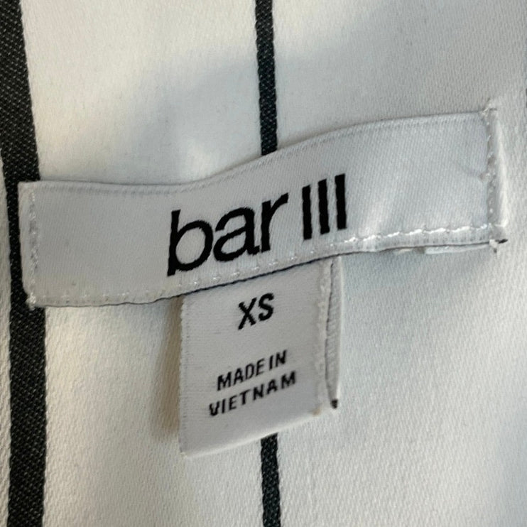 Bar III Womens White Black Striped V Neck Long Sleeve Blazer Coat Jacket Size XS
