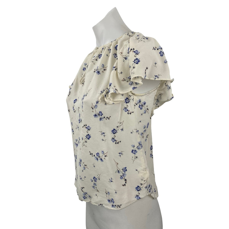 Rebecca Taylor Francine 100% Silk Women's Floral Flutter Sleeve Blouse Top Sz 4