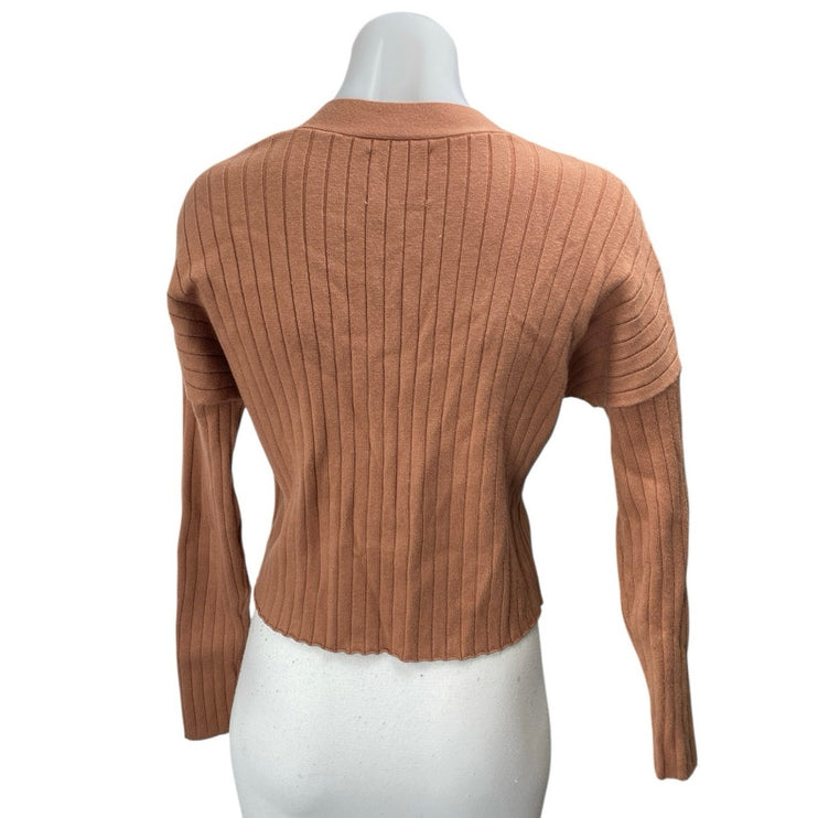 Abercrombie & Fitch Brown Long Sleeve Ribbed Knit Button Up Cardigan Sweater S