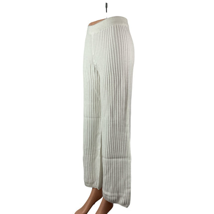 Glassons Women's White Ribbed Knit High Rise Wide Leg Trousers Pants Size XS