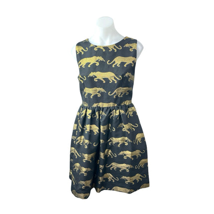 Anthropologie Eyedoll Black Gold Panther Sleeveless Fit & Flare Mini Dress Sz S