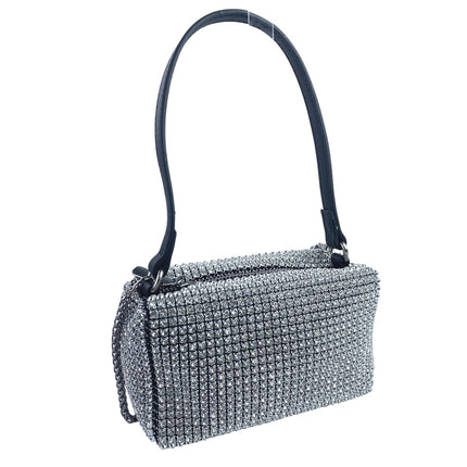 Women's Silver Black Rhinestone Sparkly Chain Crossbody Shoulder Handbag OS