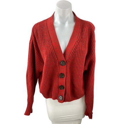 Urban Outfitters Women's Red Knit V Neck Long Sleeve Crop Cardigan Sweater Top S