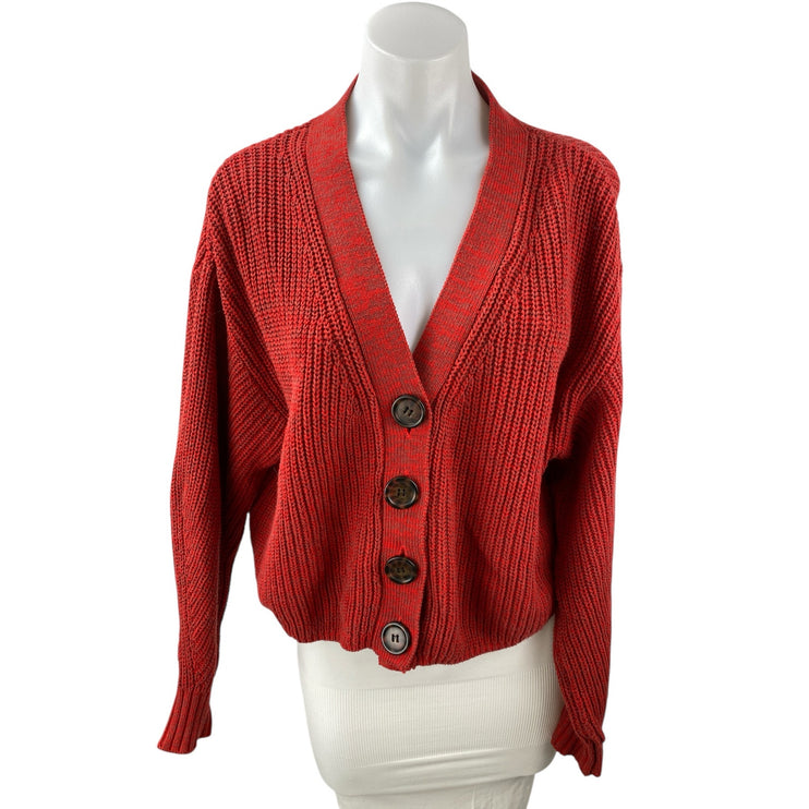 Urban Outfitters Women's Red Knit V Neck Long Sleeve Crop Cardigan Sweater Top S
