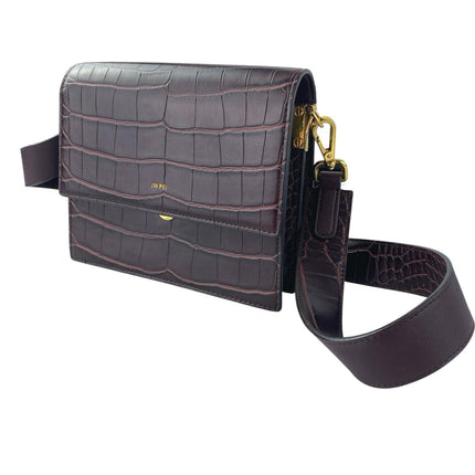 JW Pei Women's Burgundy Faux Leather Vegan Croc Mini Flap Crossbody Handbag OS