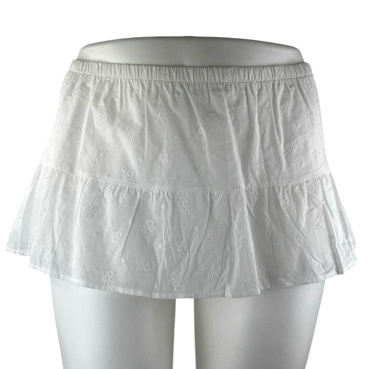 NEW Edikted White Floral Eyelet Embroidered Low Waist Mini Flared A-Line Skirt L