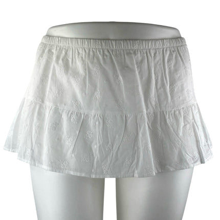 NEW Edikted White Floral Eyelet Embroidered Low Waist Mini Flared A-Line Skirt L