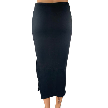 Princess Polly Black Rib Knit High Waisted Slit Midi Bodycon Pencil Skirt Size 4