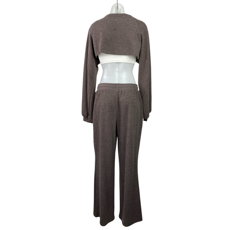 MP Brown Long Sleeve Cropped Shrug Bolero & Loungewear Pants 2 Pieces Sets Sz M