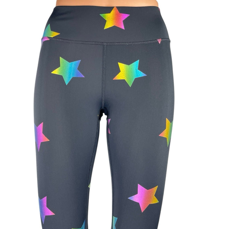Terez Women's Black Rainbow Stars Foil Capri Athletic Leggings Pants Size XS