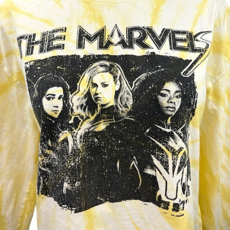 Marvel Yellow Black Tie Dye The Marvels Crew Neck Long Sleeve Top Size M