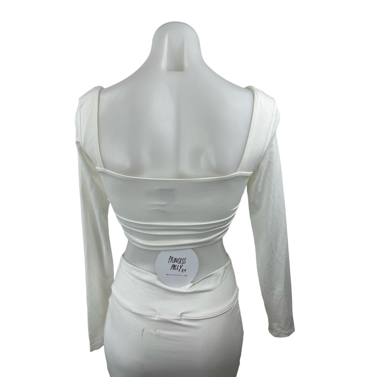 NEW Princess Polly White Long Sleeve Bustier Corset Tie Blouse Crop Top Size 2