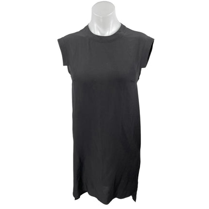 AllSaints Black 100% Silk Short Cap Sleeve Mock Neck Mini Shift Dress Size 4