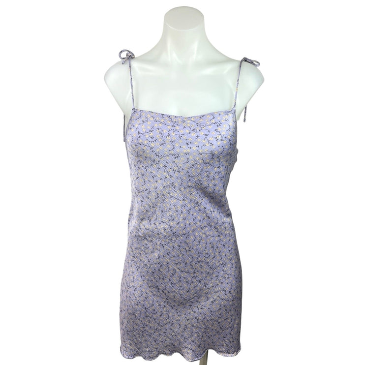 Zara Purple Ditzy Floral Print Satin Textured Tie Straps Mini Cami Slip Dress M