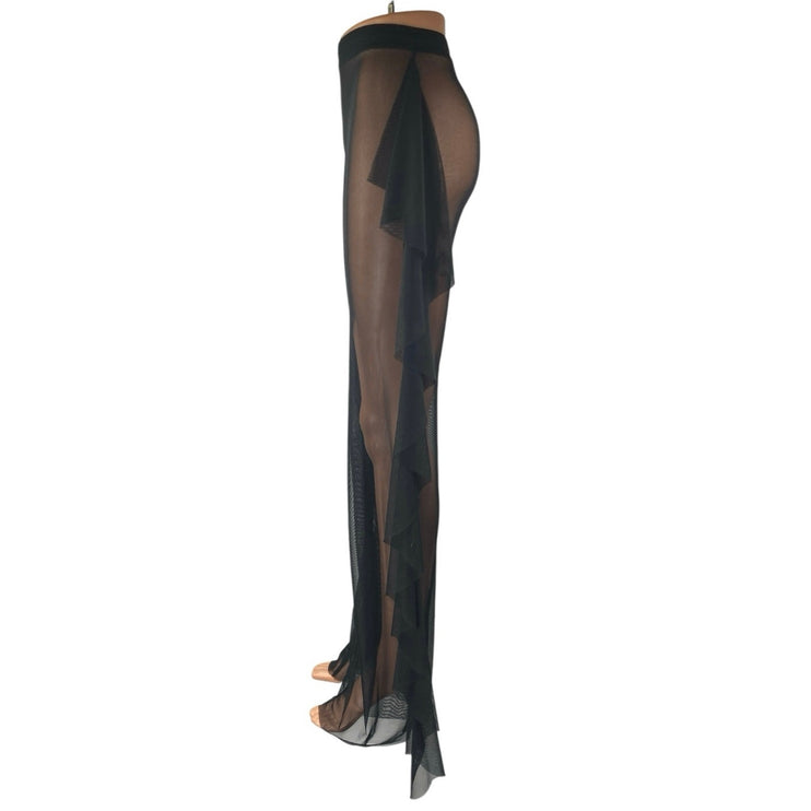 NEW Fashion Nova Sunshine See Through Black Mesh Ruffle Cover Up Pants Size M