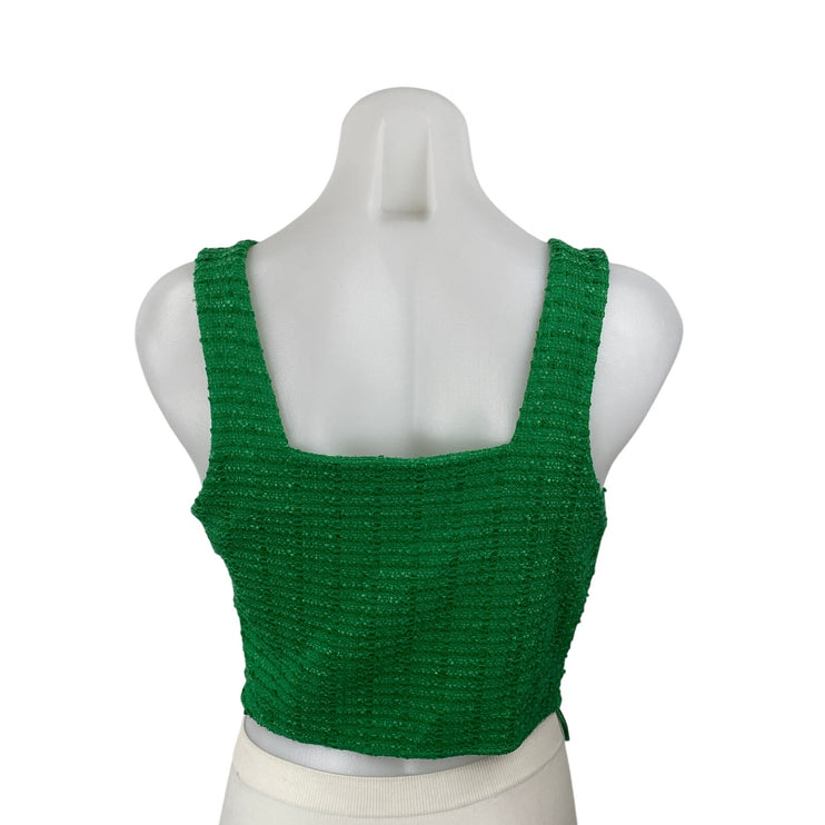 Zara Women's Green Tweed Gold Button Sleeveless V Neck Tank Crop Top Size S