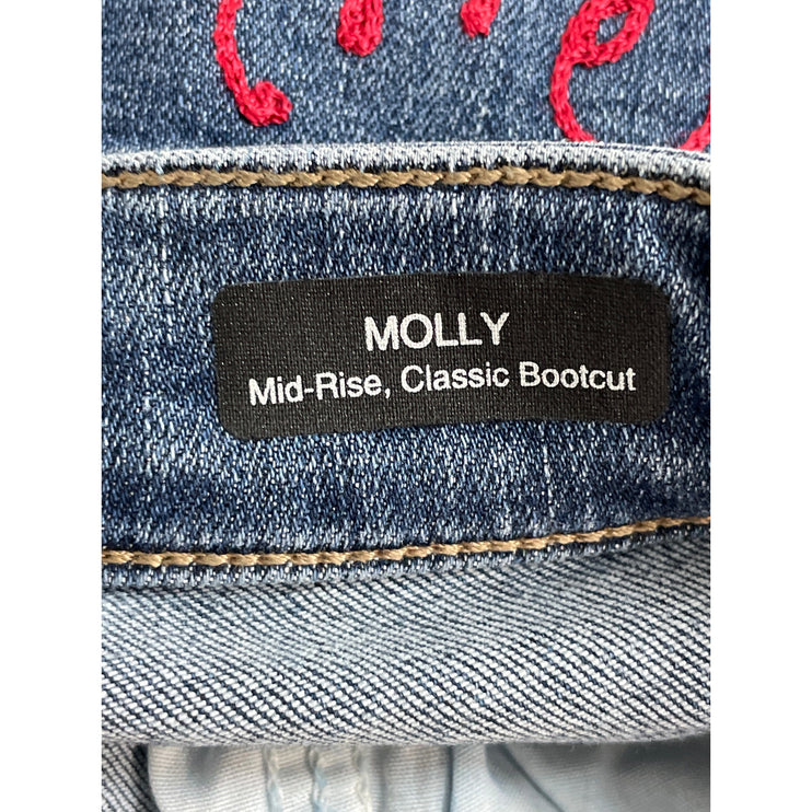 Mavi Molly Women's Blue Embroidered Mid Rise Flared Bootcut Denim Jeans Size 25