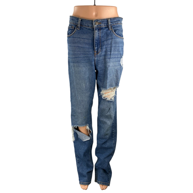 Fashion Nova Women's Blue Distressed High Rise Straight Leg Denim Jeans Size 7