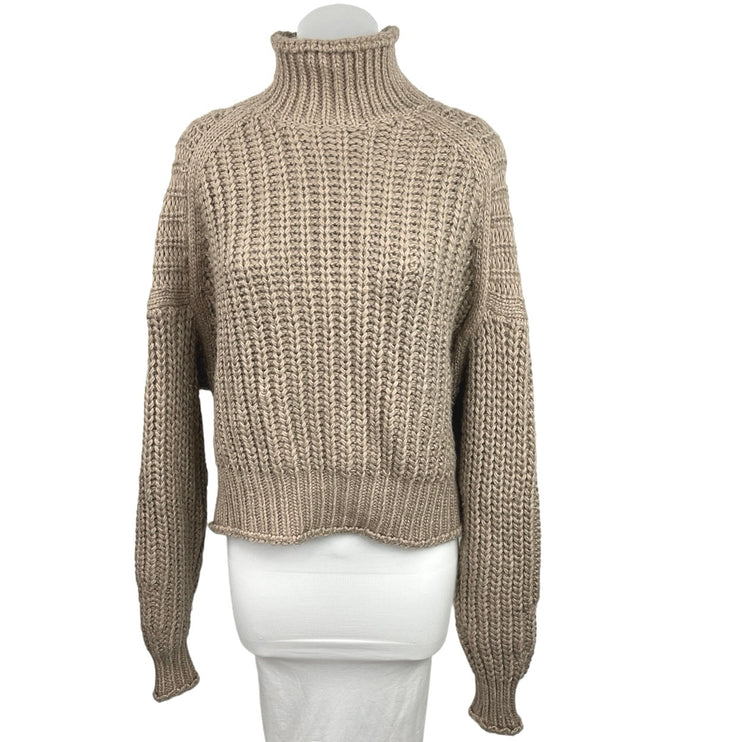 H&M Brown Beige Tan Chunky Knit Turtle Neck Long Sleeve Pullover Sweater Top M