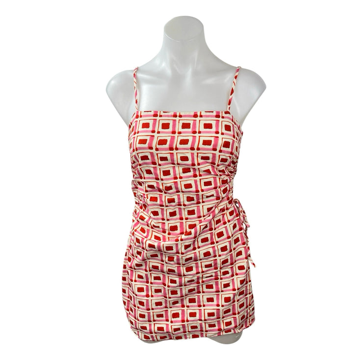 Zara Red Pink Geometric Abstract Sleeveless Cutout Cami Mini Bodycon Dress Sz S