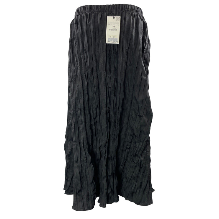 NEW Zara Women's Black Crinkled Textured Pleated Elastic Waist Maxi Skirts Sz S