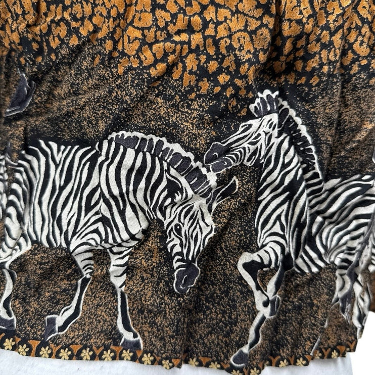 Vintage Karin Stevens Tan Zebra Graphic Print Long Sleeve Button Down Shirt 6