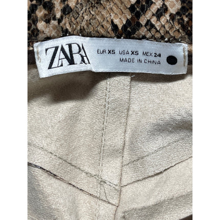 ZARA Womens Brown Snakeskin Faux Leather High Rise Wide Leg Trousers Pants Sz XS